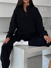 olcso Női pulóverek-Női Divat Utcai sikk Tracksuit Nadrág szettek Hosszú ujj Állógallér Sima Hétköznapi viselet Randi Fekete Burgundi vörös Szürke Tavasz &amp; Ősz Normál