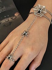 お買い得  ハロウィンアクセサリー-レディースハロウィンスパイダーウェブブレスレットリングセット - ゴシック合金ハンドチェーンジュエリー、調節可能なフィット感、パーティーやコスプレアクセサリー