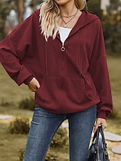 billige Teksturert hettegensere og sweatshirt-Dame Hettegensere med glidelås عادي Gatemote Fritid Langermet Med hette Vanlige topper Gate Ferie Ut på byen Glidelås Lomme Lys Rosa Svart Vin Navyblå Blå Høst Vinter