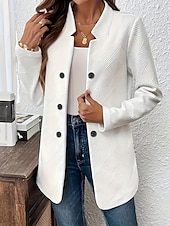 cheap Blazers &amp; Suits-Women&#039;s Blazer Comfortable Breathable Buttons Fashion Modern Plain Work Daily Regular Stand Collar Regular Fit Long Sleeve Outerwear Black White Gray Spring Fall