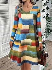 ieftine Rochie cu dungi și geometrică-Pentru femei Rochie Mini Rochie casual Rochii Tricou Rochie de Vară Rochie A line Casual Fit regulat Grafic Geometric Manșon Lung Stil Nautic Trifoi Toamnă Iarnă