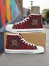 preiswerte Grafische Druckschuhe-Damen-High-Top-Canvas-Sneaker mit buntem Print – Freizeitschuhe im Streetstyle für den Alltag, Reisen und Ausflüge in die Stadt