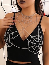 economico Accessori di Halloween-Catena per il corpo da donna a forma di ragnatela di Halloween – collana con imbracatura in lega in stile punk gotico, gioielli regolabili per feste di festival, per cosplay e abiti da discoteca