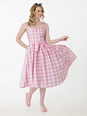 olcso Ruhák-Retró 1950-es Rockabilly Déli Swing ruha Flare ruha baba Kockás Tarkán szőtt pamutszövet Női Farsang Álarcos mulatság Hétköznapi viselet Zsúr Retro témájú buli Felnőttek Ruha Tavaszi nyár
