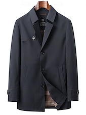 billiga Herrarnas Elite Ytterkläder-Herr Trenchcoat Formell Kontor Vår Höst Många årstider Polyester Ytterkläder Kläder Elegant Dagligen Ensfärgat Vik-över krage Enkelknäppt