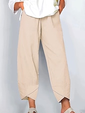 preiswerte Gerade geschnittene Hose-Damen Weites Bein Chinos Baggy-Hosen Vintage Basic Lässig Knöchellang Hohe Taille Einfarbig Einfach Patchwork Kordelzug Drucken Atmungsaktiv Unelastisch Formell Outdoor Urlaub Hellrosa Rubinrot