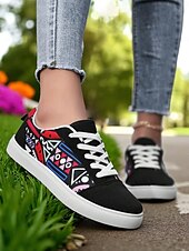 abordables Baskets femme-Baskets en toile colorées pour femmes – chaussures à lacets décontractées et légères avec un imprimé artistique vibrant, parfaites pour la marche, les voyages et le style urbain au quotidien