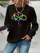billige Kunst og design topper-Dame Genser med genser Hjerte Grafisk Mote Fritid Langermet Crew-hals Vanlige topper Gate Hverdag Avslappet Trykt mønster Svart Hvit Høst Vinter