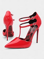 abordables Fête de la Vie Nocturne-Escarpins à talons aiguilles en cuir verni blanc pour femmes avec double bride - Escarpins à bout pointu sexy pour la vie nocturne et les soirées en club