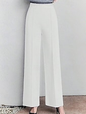economico gamba larga e vita alta-Per donna Gamba larga Pantaloni Eleganti Moda Streetwear Lunghezza intera Naturale Semplice Elastico in vita Confortevole Affari Lavoro Formale Nero Bianco Autunno Vestibilità regolare