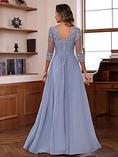billige Gulvlengde-A-linje Kjole til brudens mor Elegant Enkel V-hals Gulvlengde Chiffon 3/4 ermer med Ensfarget 2025