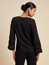 billiga Tvådelade set-Dam Vardaglig stil Chiffong Huvudstad Enfärgad / vanlig färg Dagliga kläder Datum Utekväll Illusion ärm Svart Vit Marinblå Crewneck Ren färg Ledig Långärmad Elegant Ledigt vardag Rund hals Vår