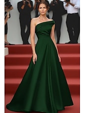 preiswerte Empire-Waist-Abendkleider-Schwarz-Bindung A-Linien Abendkleid Elegantes Kleid Formelle Hochzeit bodenlang ärmellos schulterfrei Satin mit Falten gerafft