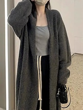 tanie Kardigany i odzież wierzchnia-Damskie Sweter Sweter rozpinany Moda Moda miejska Codzienny Jednokolorowe Prążkowany Otwarty przód Dzianiny Długi rękaw Długie topy Robić na drutach Święto Wyjściowe Weekend Żółtobrązowy Ciemnoszary