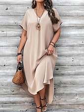 abordables Robes-Femmes Grande taille Robe Décontractée Couleur Unie Col en V Manche Courte Été Printemps Élégant Mode Moderne Occasionnel Robe Maxi Quotidien Fête Robe