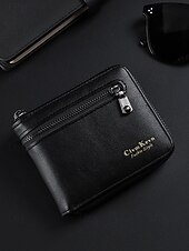 economico Portafogli-Portafoglio da uomo in similpelle con cerniera – design sottile a due ante con più scomparti per carte e tasca portamonete, borsa elegante e resistente per lavoro, viaggi e uso quotidiano