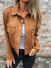 billiga casual jackor-Dam Vardaglig jacka Bekväm Andningsfunktion Ficka Mode Dagligen Slät Utomhus Ledigt Dagligen Enkelknäppt Normal Kavajslag Normal Långärmad Ytterkläder Svart Vit Ljusgrön Vår Höst
