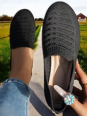 levne Dámské boty s plochou podrážkou-Dámské prodyšné ležérní balerínky z flyknit – lehké nazouvací boty s kulatou špičkou na chůzi, cestování a každodenní pohodlí
