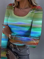ieftine tricou Art &amp; Design-Pentru femei Tunică Ombre Grafic Epocă Modă Stilat Manșon Lung Pătrat Topuri obișnuite Zilnic Imprimeu Galben Albastru piscină Mov Trifoi Primăvară Toamnă