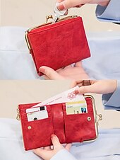 お買い得  ウォレット-女性用 ウォレット クレジットカードホルダーウォレット PUレザー オフィス ショッピング カジュアル ジッパー 複数のポケット 大容量 純色 ブラック ピンク レッド