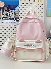 abordables Sacs à dos pour Enfants et Adolescents-Sac à dos kawaii pour enfant avec oreilles de chat et pochette à cordon – cartable pastel grande capacité pour filles et adolescentes