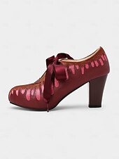 abordables Pour les femmes-Chaussures à talons marron pour femmes avec broderie goutte rose - Escarpins de fête à lacets vintage avec ruban, parfaits pour le cosplay, les festivals d&#039;automne et les événements costumés
