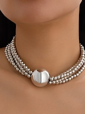 abordables Collar de mujer-Gargantilla de perlas con declaración para mujer: collar de perlas sintéticas de varias hebras con cuentas de gran tamaño, joyería de inspiración vintage para damas, ideal para cócteles y ocasiones