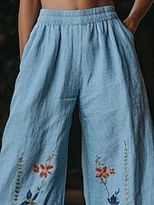 economico gamba larga e vita alta-Per donna Gamba larga Pantaloni Pantaloni Palazzo Moda Boho Lunghezza intera Vita Alta Fiore Elastico in vita Stampato Traspirabilità Confortevole Streetwear Abbigliamento quotidiano Uscire Blu