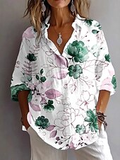 cheap Floral Tops-Women&#039;s Shirt Floral Graphic Vintage Tropical Daily Long Sleeve Shirt Collar Regular Tops Work Daily Holiday Buttons Print Blue Brown Green Summer Spring Fall
