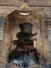 halpa Eläimet Huiput-Naisten Pullover-huppari Kuvitettu Eläin Abstrakti Muoti Vapaa-aika Pitkähihainen Tiukka pyöreä kaula-aukko Pyöreä kaula-aukko Tavalliset topit Katu Arkikäyttö Kausaliteetti Painettu Sininen Apila