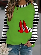 abordables Hauts d&amp;#39;Halloween-Sweat-shirt à capuche pour femmes Halloween graphique à rayures mode décontractée à manches longues col rond hauts réguliers vêtements de rue quotidiens imprimé décontracté noir vert beige automne