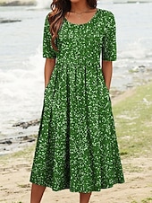 cheap Stripe&amp;Geometric Dress-Women&#039;s Midi Dress A Line Dress Summer Dress Vacation Casual Daily Holiday Regular Fit Graphic Geometric Half Sleeve Crew Neck Red Blue Green Summer Spring