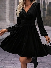 ieftine Rochie simplă-Pentru femei Rochie Mini Rochie casual Rochie de iarnă Modă Modern Zilnic Sfârșit de săptămână Fit regulat Simplu Manșon Lung În V Negru Roșu-aprins Trifoi Vară