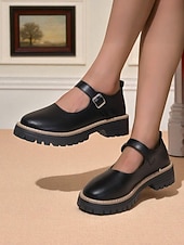 economico Ballerine da donna-Mary Jane ballerine nere da donna con cinturino con fibbia - scarpe con plateau in similpelle per adolescenti e donne, ideali per la scuola, lo streetwear e gli outfit autunnali