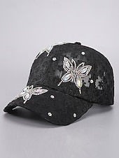 olcso Női kalapok-női légáteresztő, hálós, virágmintás, strasszos baseballsapka - elegáns pillangós dizájn, ideális divatos szabadidős tevékenységekhez, szabadtéri tevékenységekhez és bulikhoz