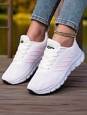 levne Dámské tenisky-Dámské bílé běžecké tenisky z flyknit – lehké prodyšné boty na chůzi pro přechodné období z léta na podzim, sport a každodenní fitness