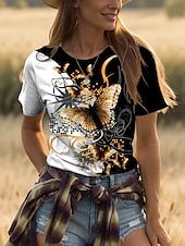 abordables T-shirt Animaux-Femmes T-shirt Graphique Animal Géométrique ancien Mode Élégant Manche Courte Col ras du cou Col rond Hauts Réguliers Quotidien Week-end Imprimé Noir + Blanc + Gris Jaune Rouge Bleu Violet Ét