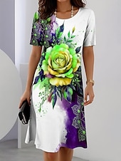 ieftine rochie florală-Pentru femei Rochii Midi Rochii Tricou Rochie de schimb Rochie de vară Casual Zilnic Fit regulat Floral Grafic Manșon scurt Stil Nautic Albastru piscină Mov Trifoi Vară Primăvară