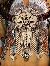 preiswerte Damen Boho Tops-Damenshirt Langarm Tunika Tops Grafik Geometrisch Totenkopf Bohemia Vintage Tropisch V-Ausschnitt Regelmäßige Tops Täglicher Urlaub Strandmode Druck Gelb Rot Blau Lila Grün Sommer Frühling