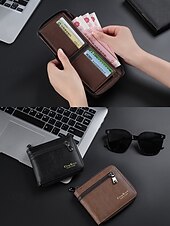 economico Portafogli-Portafoglio da uomo in similpelle con cerniera – design sottile a due ante con più scomparti per carte e tasca portamonete, borsa elegante e resistente per lavoro, viaggi e uso quotidiano