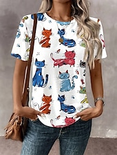 abordables T-shirt Animaux-Femmes T-shirt Graphique Animal ancien Élégant Occasionnel Manche Courte Col ras du cou Hauts Réguliers Quotidien Week-end Imprimé Blanche Bleu Vert Été