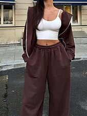 abordables Survêtements pour femmes-Femmes Mode Streetwear Survêtement Ensembles de Pantalons manche longue À capuche Uni Fermeture éclair Tenue quotidienne Date Rose Claire Rouge Bordeaux Beige Printemps &amp; Automne Coupe régulière