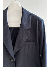 abordables Blusas Sencillas-Blazer de lino y tencel para mujer, transpirable, con bolsillos y botones, elegante, vintage, a la moda, para uso diario, color liso, formal, para oficina o carrera, informal, de botonadura sencilla,