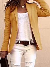 cheap Blazers &amp; Suits-Women&#039;s Blazer Comfortable Breathable Pocket Fashion Daily OL Style Plain Office Work Casual Single Breasted Regular Lapel Regular Fit Long Sleeve Outerwear Black White Khaki Summer Spring