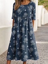 ieftine rochie florală-Pentru femei Rochii Midi Rochie A line Rochie de vară Vacanță Casual Concediu Fit regulat Floral Grafic Manșon Jumate Stil Nautic Albastru piscină Mov Trifoi Bej Vară Primăvară