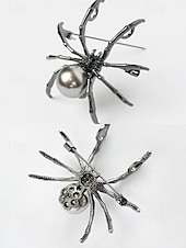 preiswerte Halloween-Zubehör-Halloween-Spinnenbrosche für Damen – schwarze Spinnennadel aus Legierung mit Kunstperle, Vintage-Schmuck im Gothic-Stil für Damen, ideal für Partys, Cosplay und Kostümzubehör