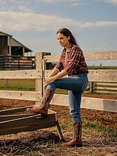 cheap Cowboy &amp; Western Boots-Women's Western Cowboy Boots with Embroidered Stitching – Faux Leather Mid-Calf Boots for Fall Festivals, Farm Work &amp; Country Outfits