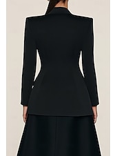 abordables Trajes de pantalón de mamá-Trajes de mujer de corbata negra, top para madre de la novia, elegante satén con solapa de pico, tejido elástico de crepé, manga larga con botones, color liso 2025