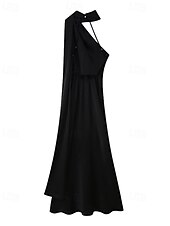 preiswerte Einfaches Kleid-Damen Langes Kleid Maxikleid Abschlussballkleid Partykleid Mode Modern Party Besonderer Anlass Abendgesellschaft Normale Passform Einfach Ärmellos Ein-Schulter Schwarz Sommer