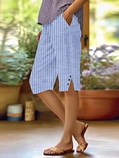 voordelige Bodems-Dames Broek met linnenlook Capri broeken Chinese Zomer korte broeken Streetwear Casual Knielengte Hoge taille Effen Zak Opdrukken Ademend Zacht Micro-elastisch Vakantie Straat Alledaagse kleding Wijn
